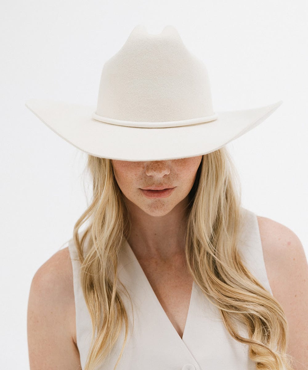 Gigi Pip felt hats for women - Teddy Cattleman - 100% australian wool classic cattleman crown with a wide upturned brim [off white]