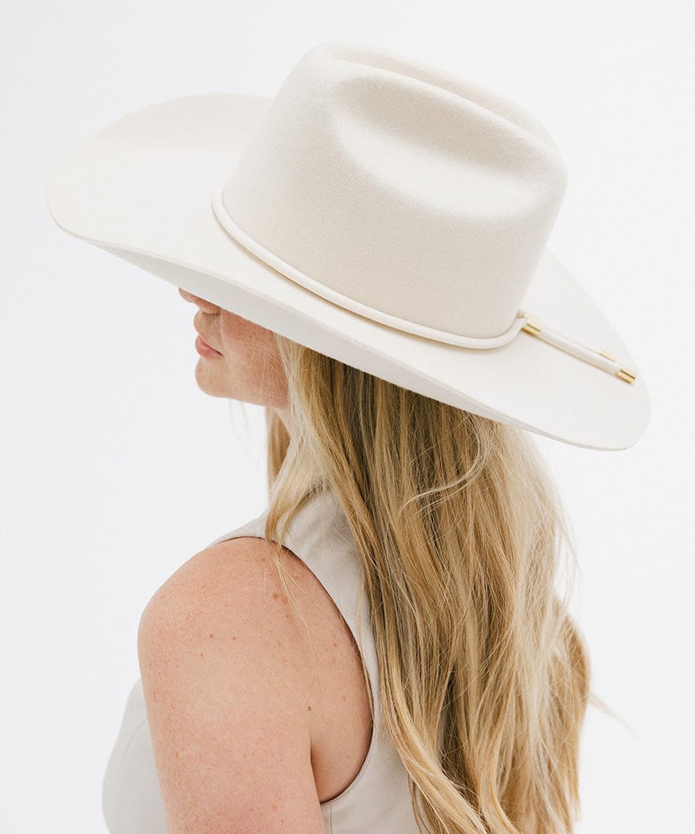 Gigi Pip felt hats for women - Teddy Cattleman - 100% australian wool classic cattleman crown with a wide upturned brim [off white]