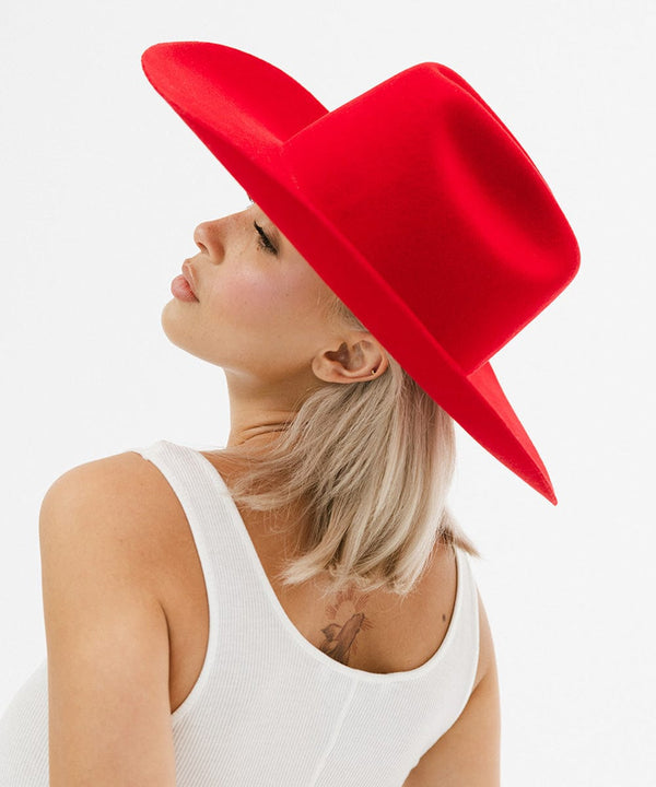 Gigi Pip felt hats for women - Teddy Cattleman - 100% australian wool classic cattleman crown with a wide upturned brim [cherry red]
