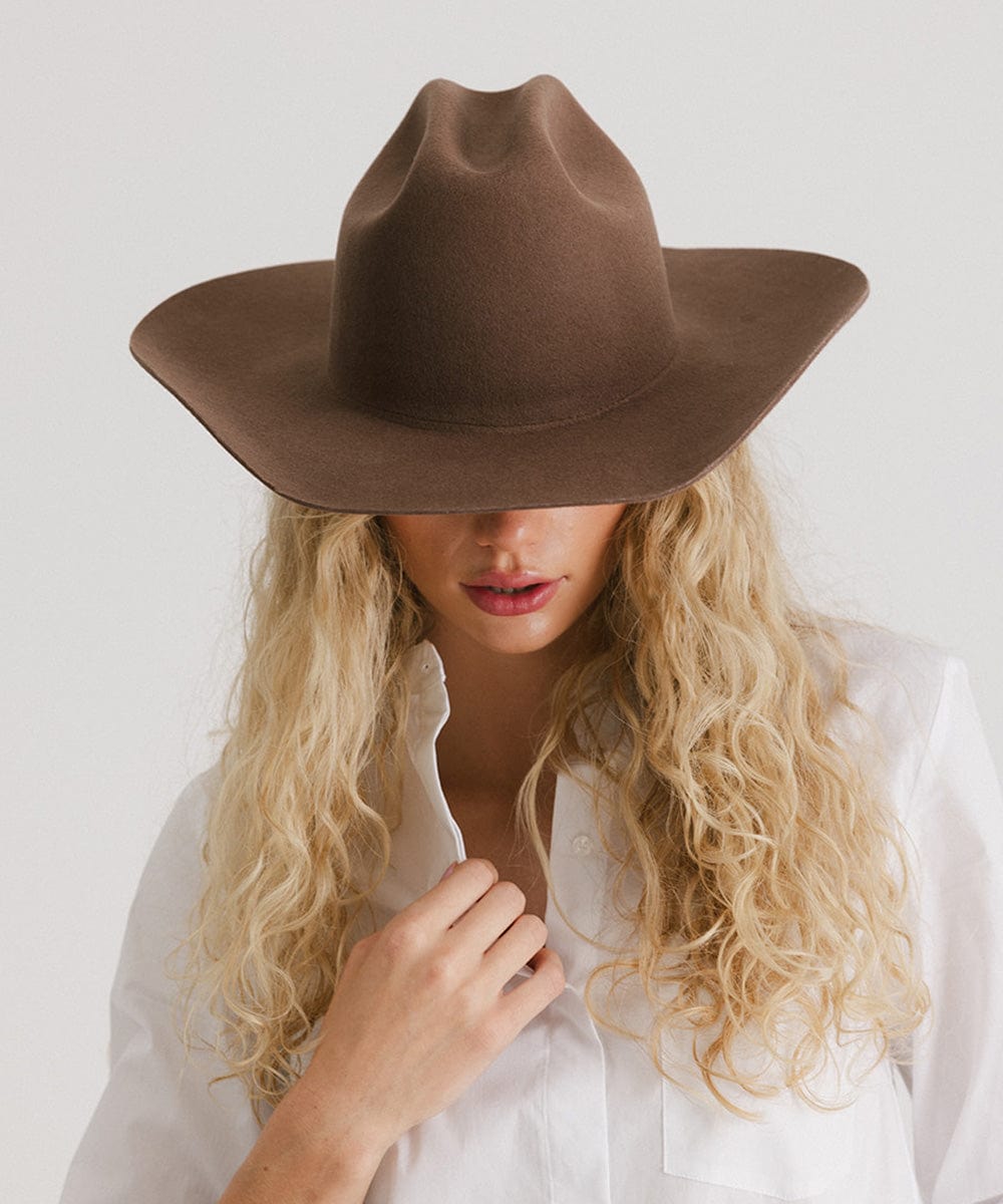 Gigi Pip felt hats for women - Teddy Cattleman - 100% australian wool classic cattleman crown with a wide upturned brim [chocolate]