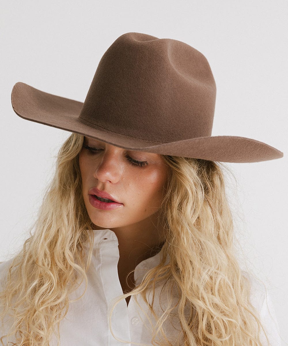 Gigi Pip felt hats for women - Teddy Cattleman - 100% australian wool classic cattleman crown with a wide upturned brim [chocolate]