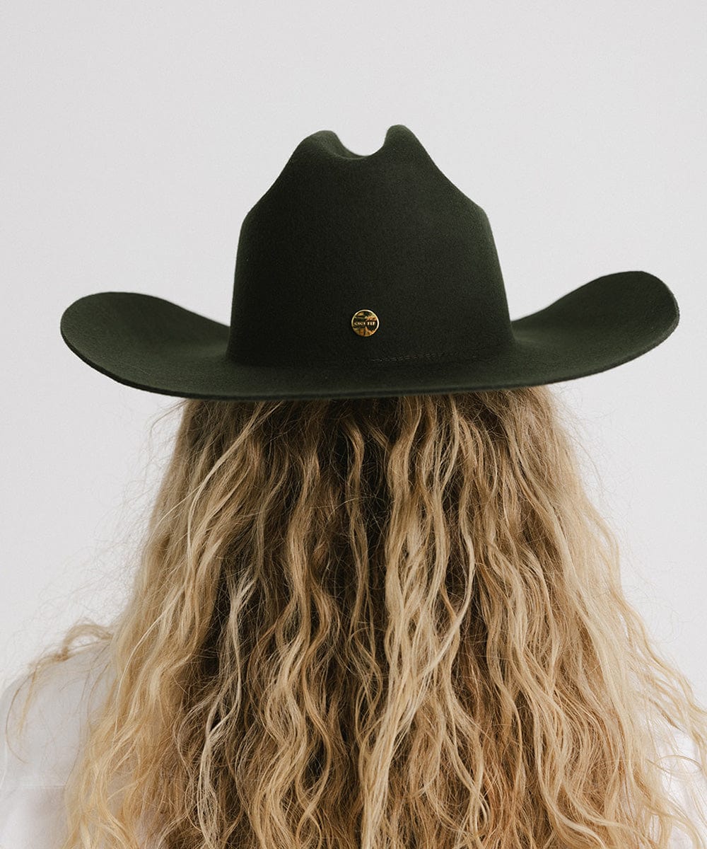 Gigi Pip felt hats for women - Teddy Cattleman - 100% australian wool classic cattleman crown with a wide upturned brim [dark green]