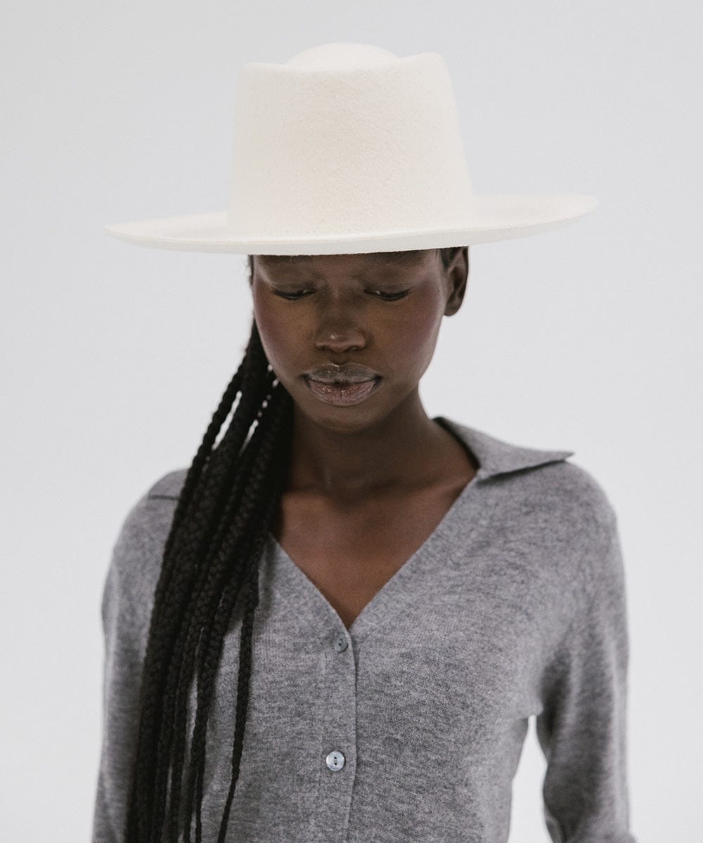 Gigi Pip felt hats for women - Ty Upturned Brim - tall telescope crown with a stiff, upturned brim [off white]