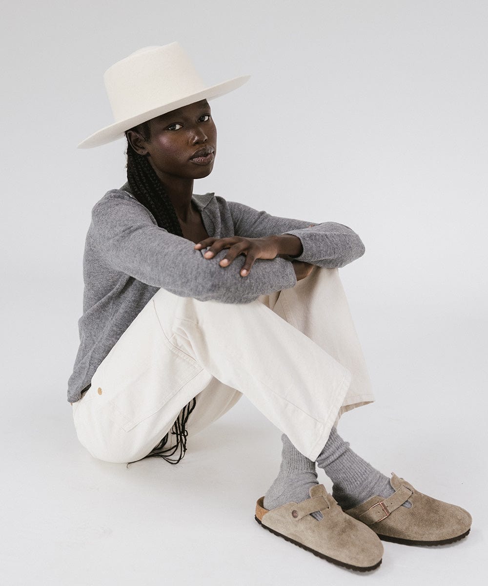 Gigi Pip felt hats for women - Ty Upturned Brim - tall telescope crown with a stiff, upturned brim [off white]