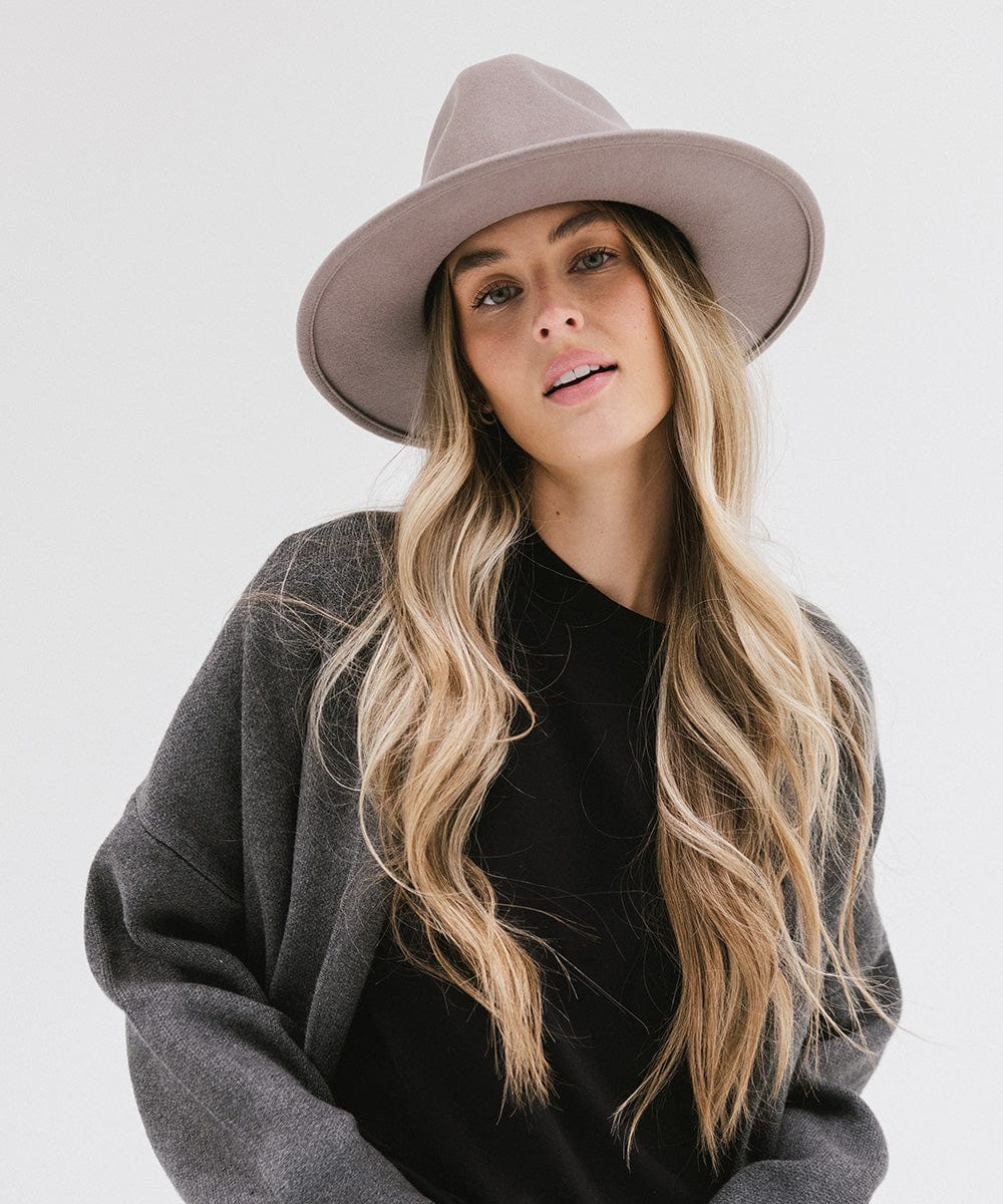 Gigi Pip felt hats for women - Wes Fedora - classic tall fedora crown with a stiff, flat brim [light grey]