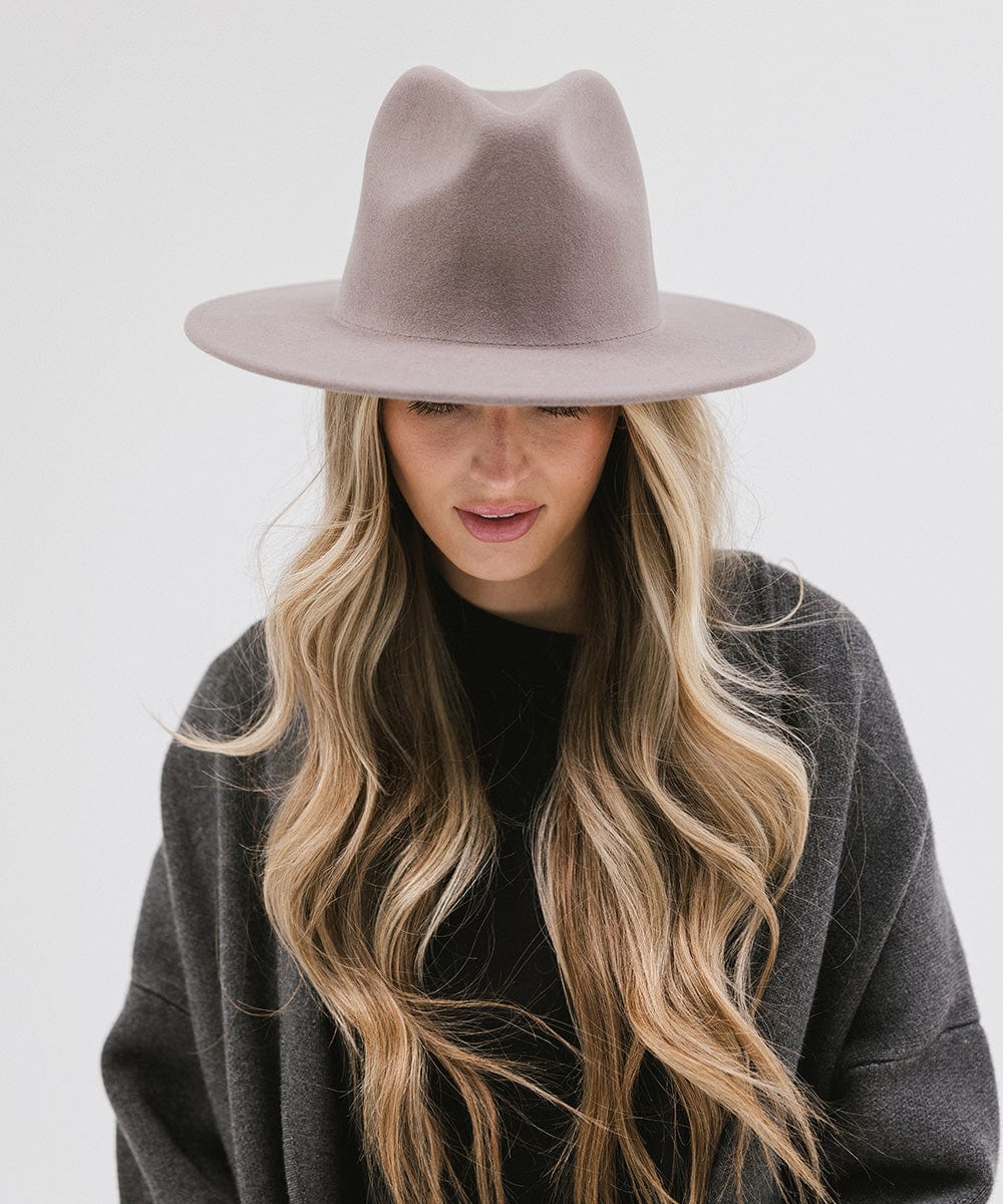 Gigi Pip felt hats for women - Wes Fedora - classic tall fedora crown with a stiff, flat brim [light grey]