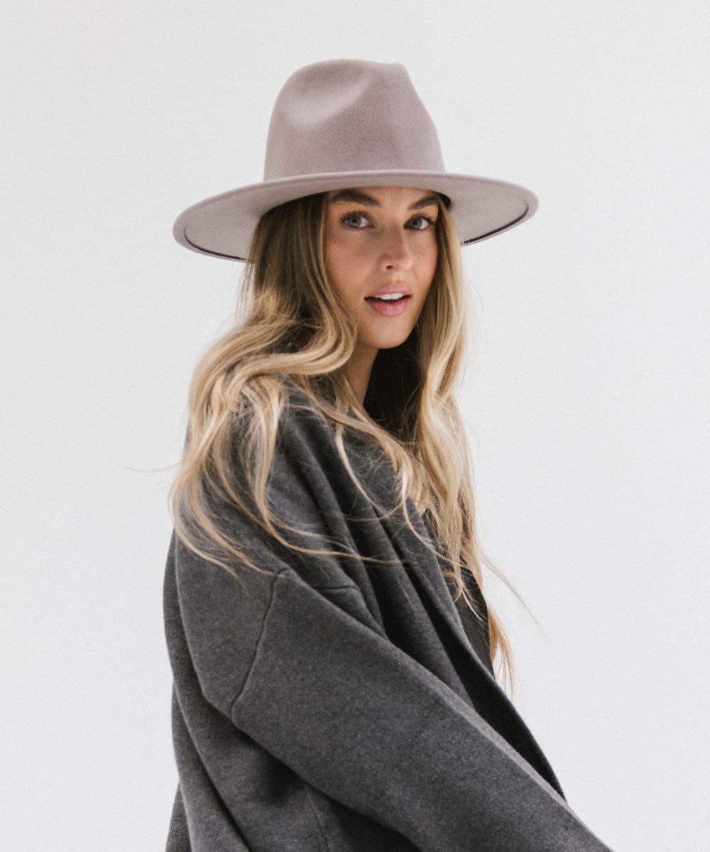 Gigi Pip felt hats for women - Wes Fedora - classic tall fedora crown with a stiff, flat brim [light grey]