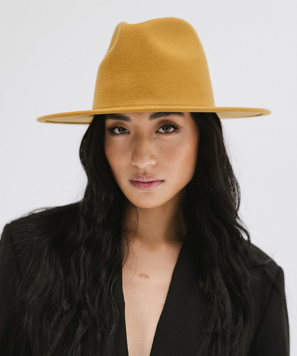 Gigi Pip felt hats for women - Wes Fedora - classic tall fedora crown with a stiff, flat brim [mustard]