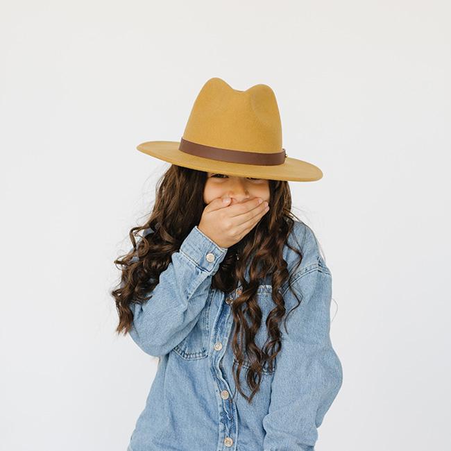 Gigi Pip felt hats for kids - Wes Kids Fedora - classic tall fedora crown with a stiff, flat brim [mustard]