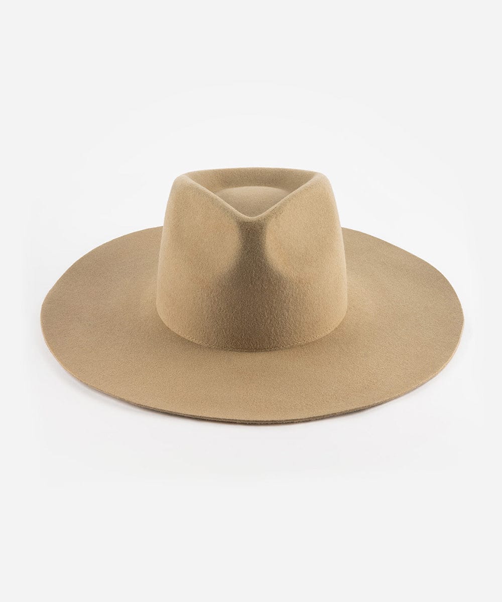 Wesley Western Flat Brim - Gigi Pip Womens Felt Hats - wide flat brim western felt fedora hat for women [tan]