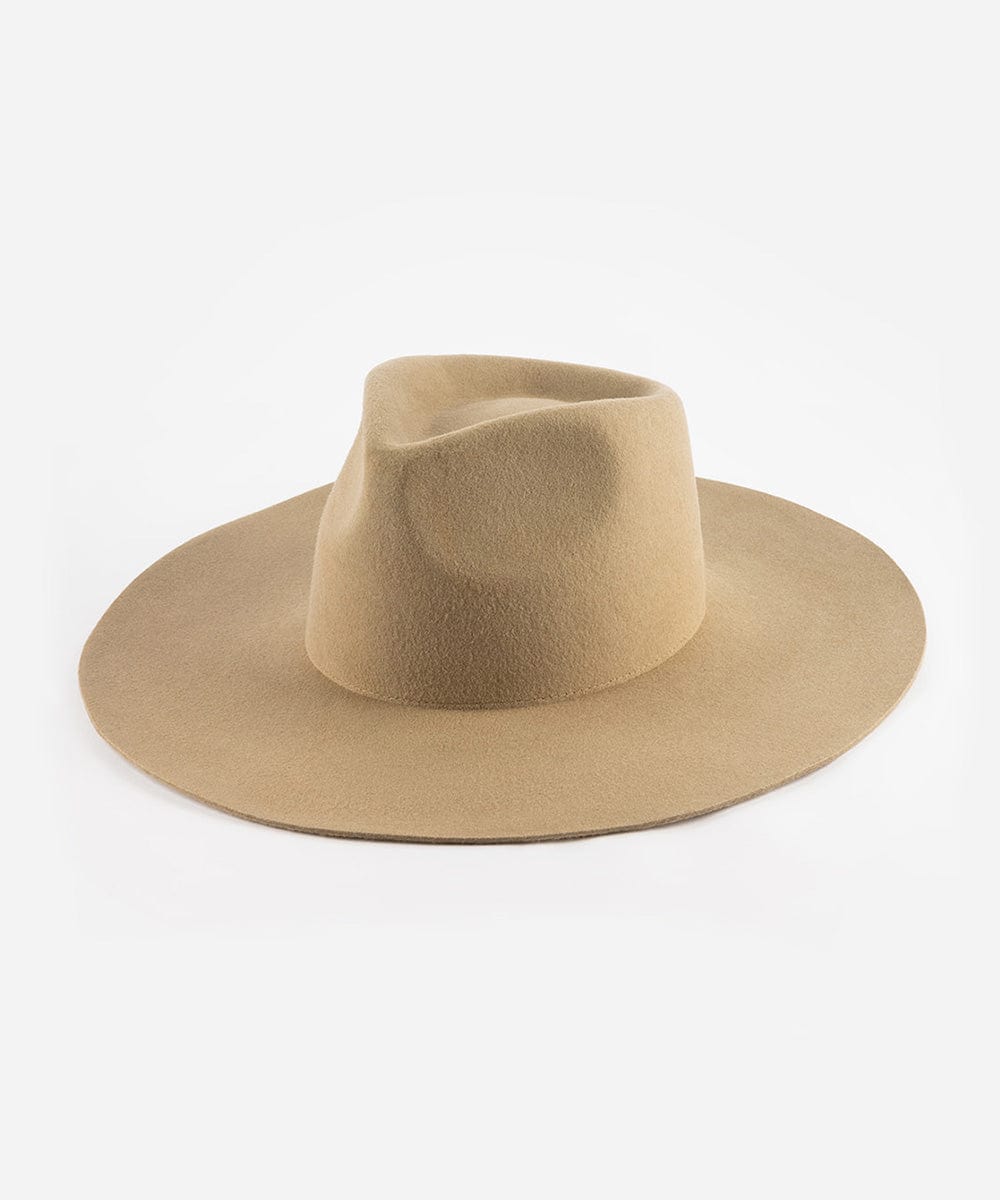 Wesley Western Flat Brim - Gigi Pip Womens Felt Hats - wide flat brim western felt fedora hat for women [tan]