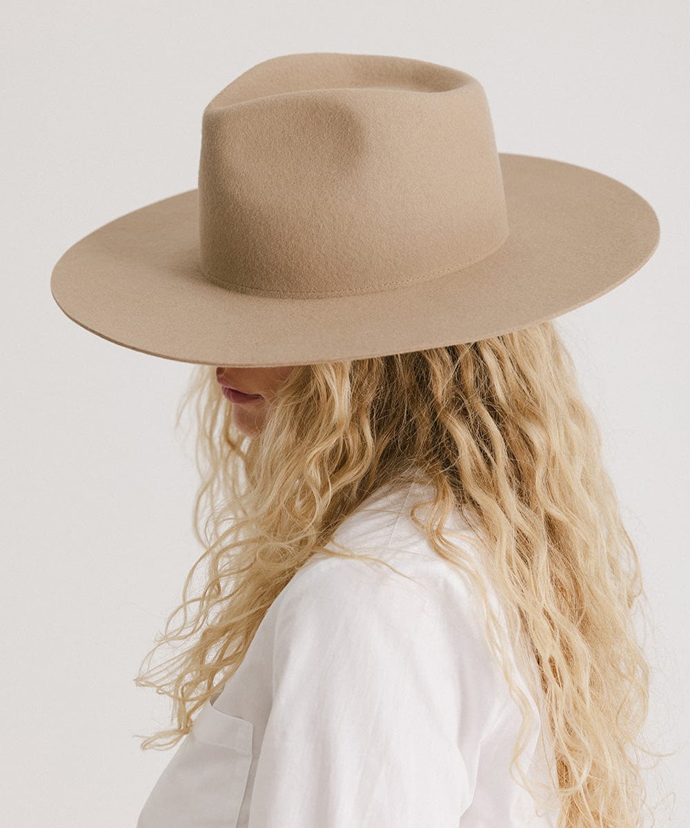 Wesley Western Flat Brim - Gigi Pip Womens Felt Hats - wide flat brim western felt fedora hat for women [tan]