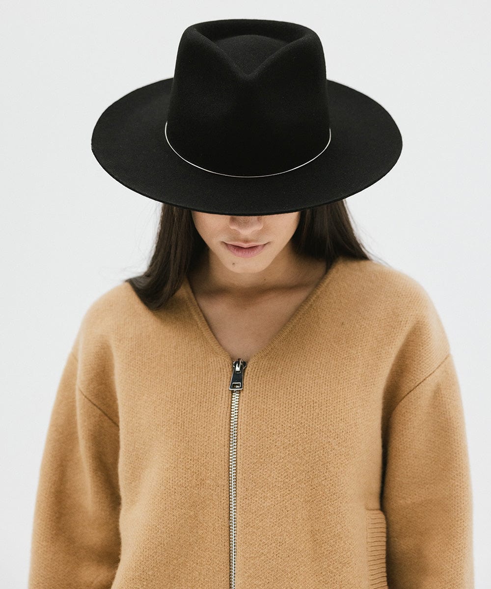 Gigi Pip felt hats for women - Zephyr Rancher - fedora teardrop crown with a stiff upturned brim [black]