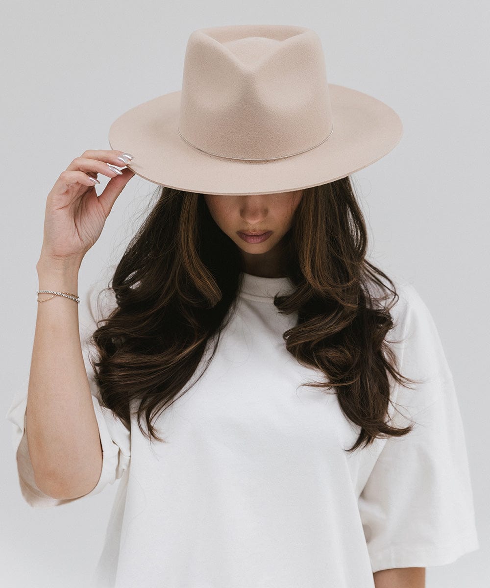 Gigi Pip felt hats for women - Zephyr Rancher - fedora teardrop crown with a stiff upturned brim [cream]