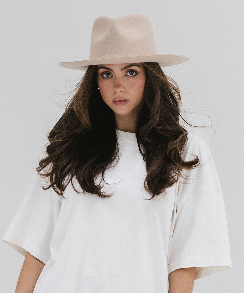 Gigi Pip felt hats for women - Zephyr Rancher - fedora teardrop crown with a stiff upturned brim [cream]