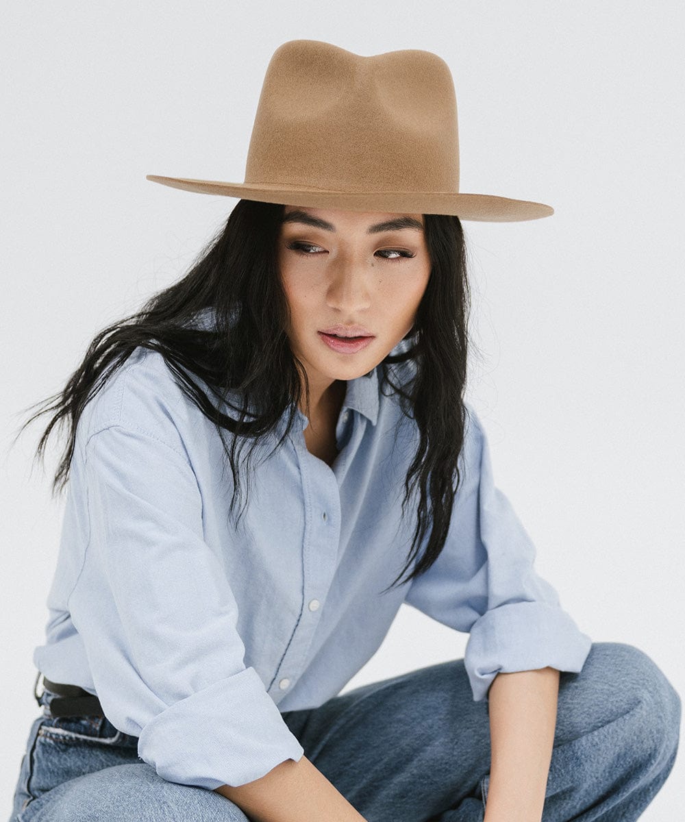 Gigi Pip felt hats for women - Zephyr Rancher - fedora teardrop crown with a stiff upturned brim [brown]