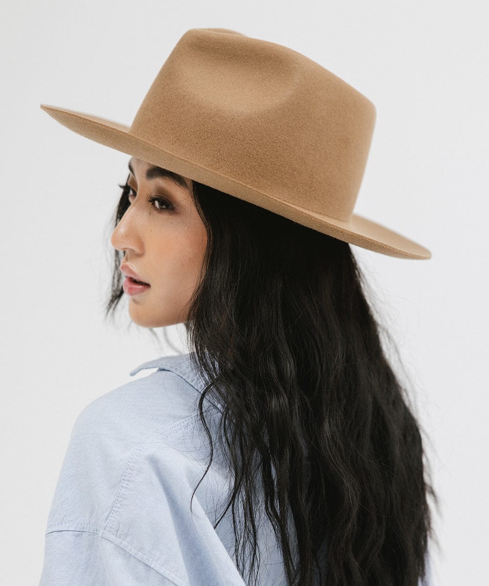 Gigi Pip felt hats for women - Zephyr Rancher - fedora teardrop crown with a stiff upturned brim [brown]