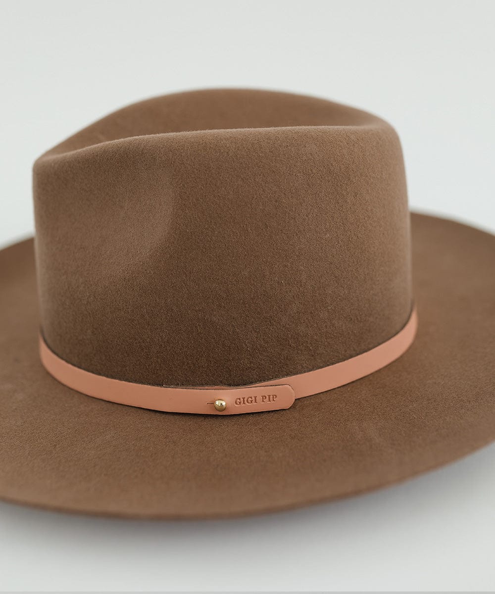 Gigi Pip hat bands + trims for womens hats - 100% genuine leather thin hat band featuring a metal pin enclosure + Gigi Pip embossed [sunset]