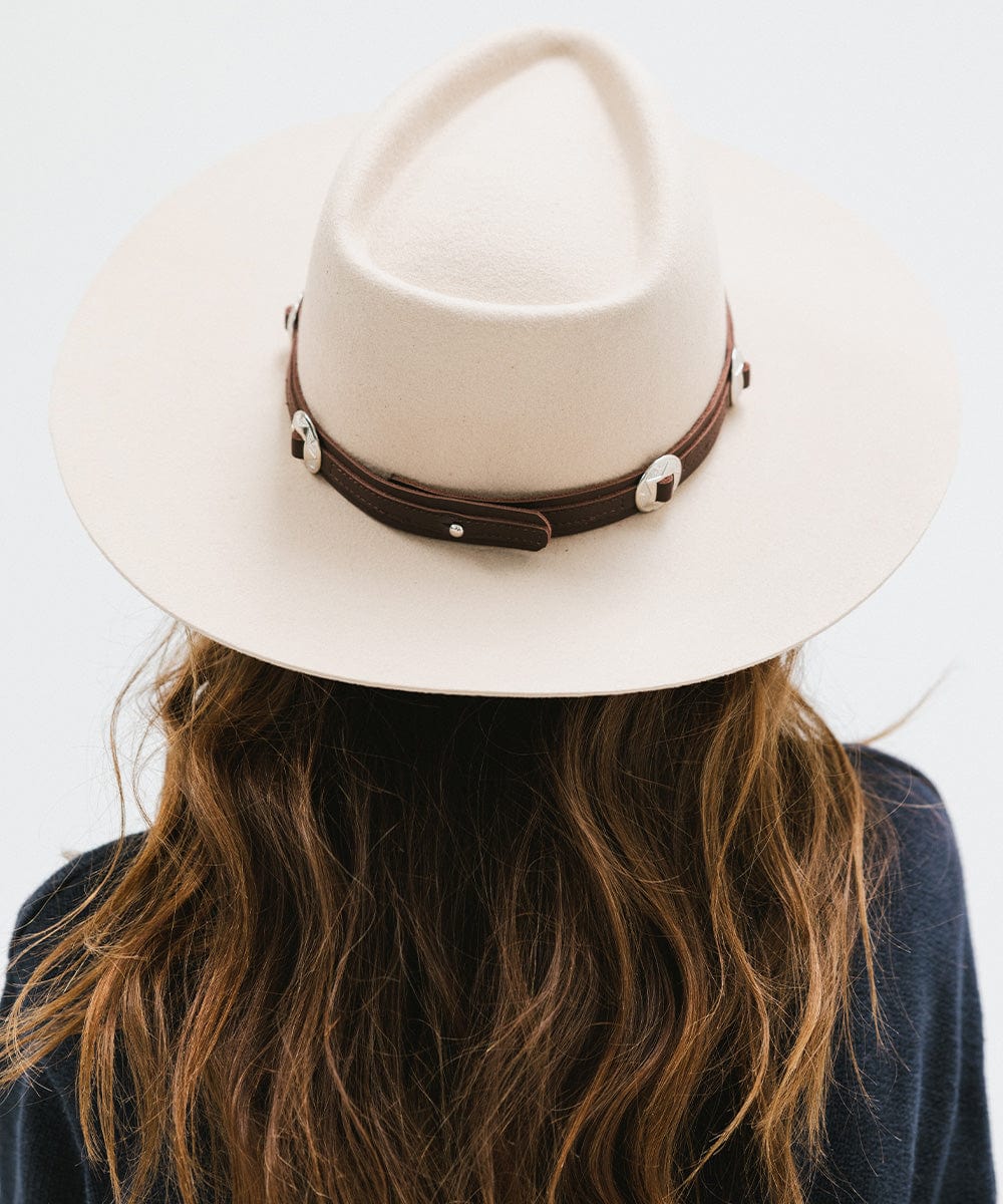 Gigi Pip hat bands + trims for women's hats - Genuine Leather Western Band - 100% genuine leather western style band with bright silver concho details and a silver plated metal pin closure [chocolate]