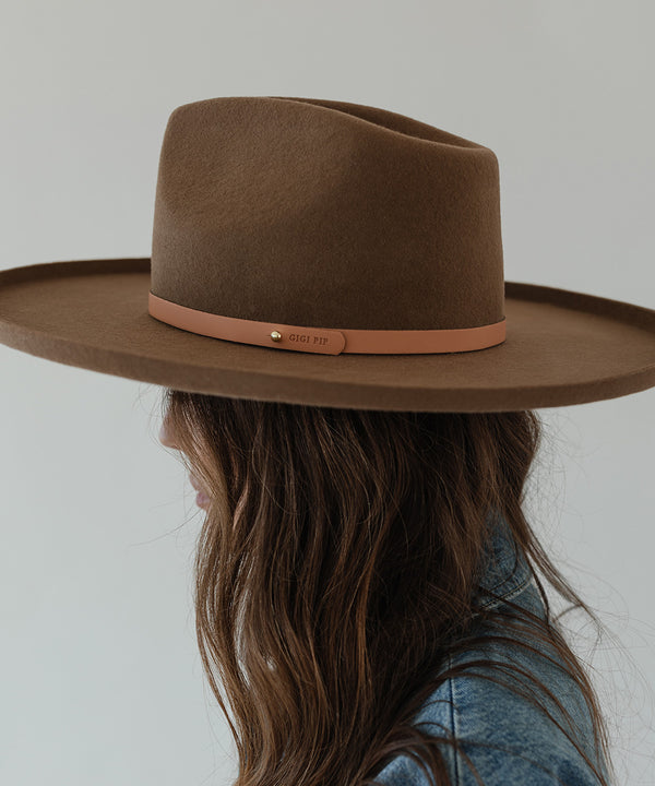 Gigi Pip hat bands + trims for womens hats - 100% genuine leather thin hat band featuring a metal pin enclosure + Gigi Pip embossed [sunset]