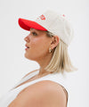 Gigi Pip trucker hats for women - Gigi Pip Canvas Trucker Hat - 100% Cotton Canvas w/ cotton sweatband + reinforced from panel with 100% polyester mesh trucker hats with gigi pip embroidered on the front panel with an adjustable velcro bag [cream-red]
