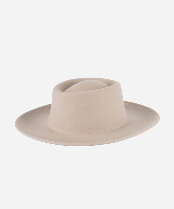 Gigi Pip felt hats for women - Ginger Gambler - indented oval crown with a stiff, upturned brim [ivory]