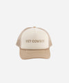 Gigi Pip trucker hats for women - Hey Cowboy Foam Trucker Hat - 100% polyester foam + mesh trucker hat with a curved brim featuring the words "hey cowboy" in a contrasting color as a design across the front panel [tan-cream]