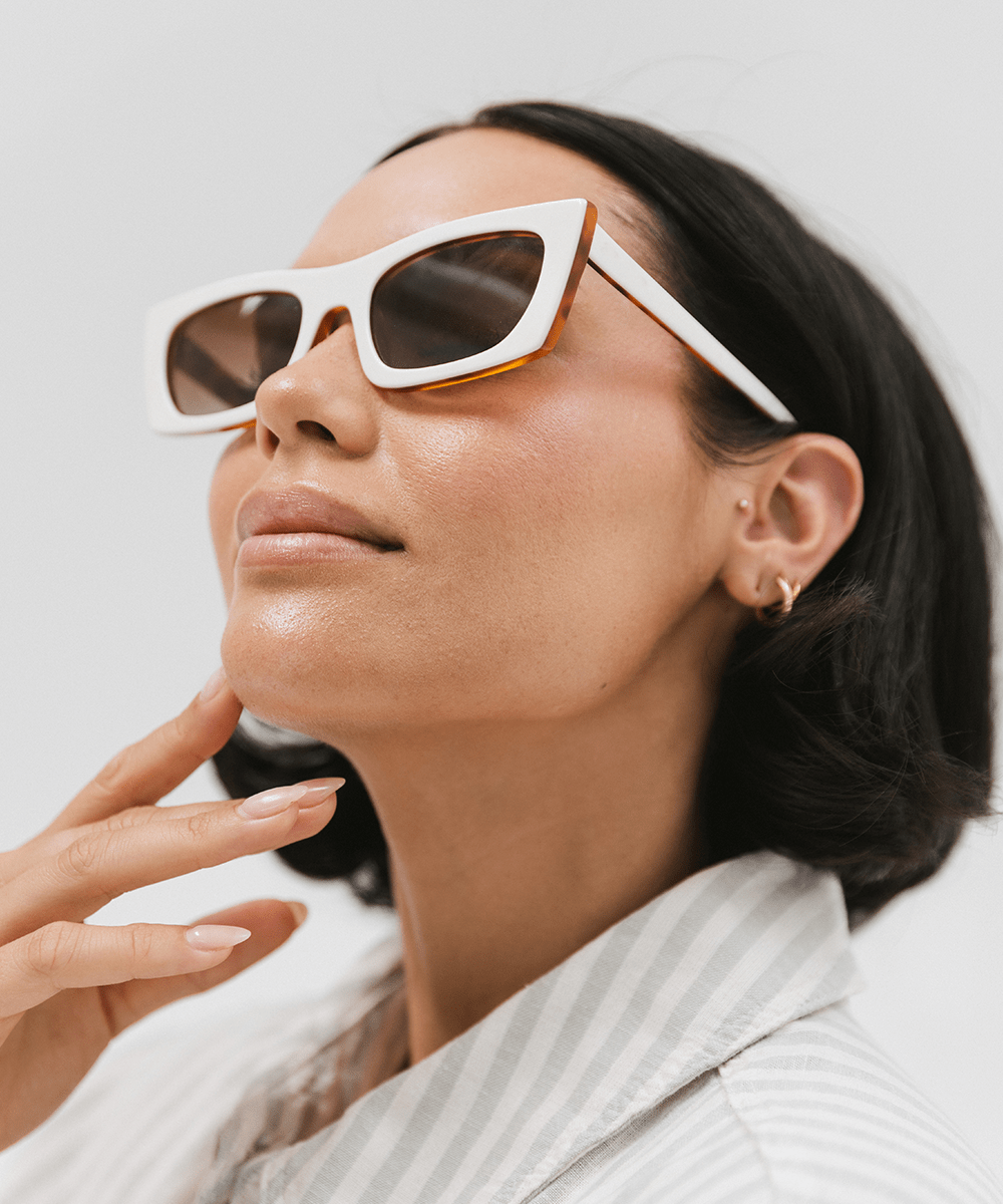 Gigi Pip sunglasses for women - Jackie Rectangle Sunglasses - rectangle style women's sunglasses with acetate frames + tri-acetate polarized lenses [white-tortoise]