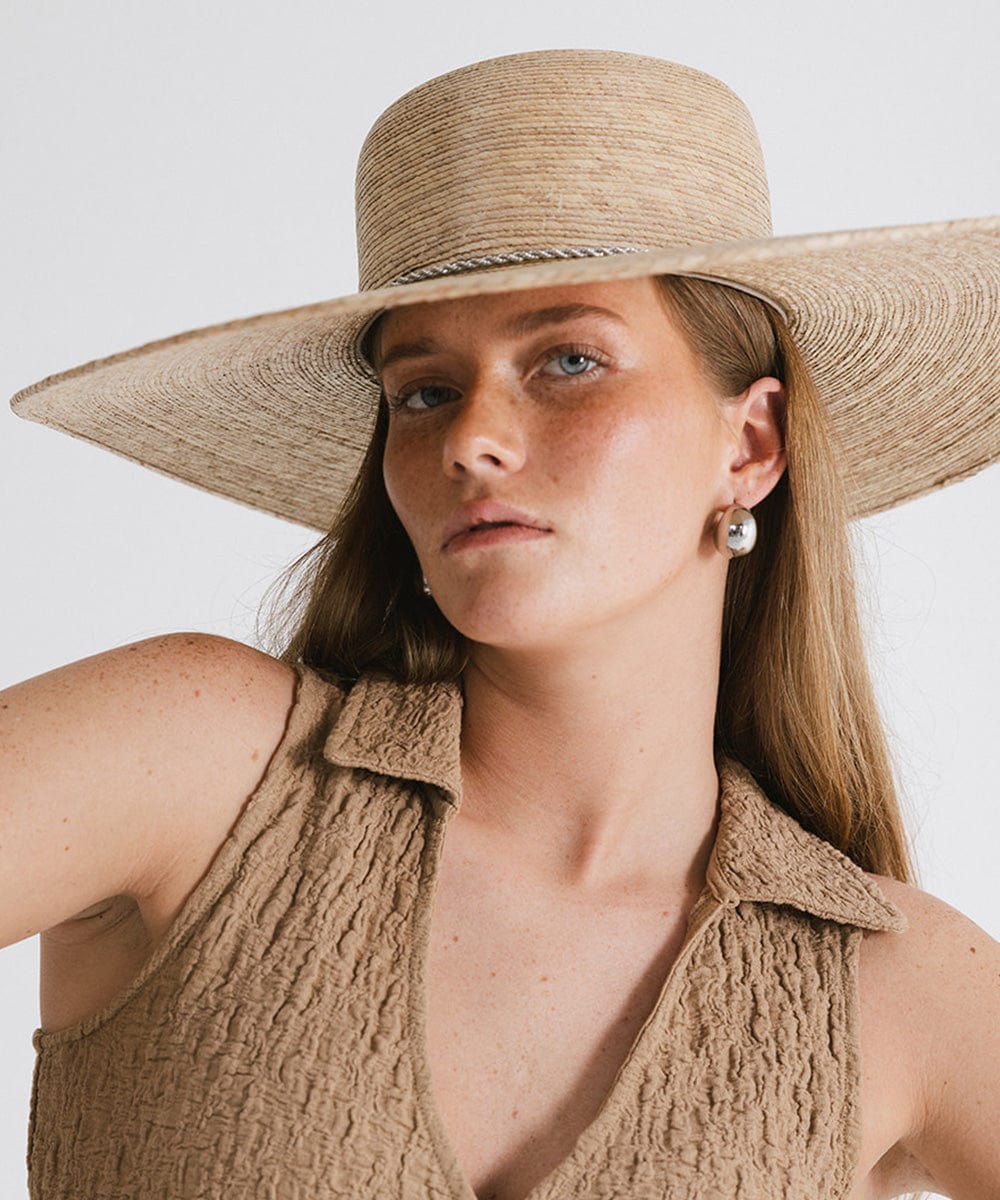 Gigi Pip straw hats for women - 100% mexican palm straw ultra wide flat brim boater sun hat [natural brown]