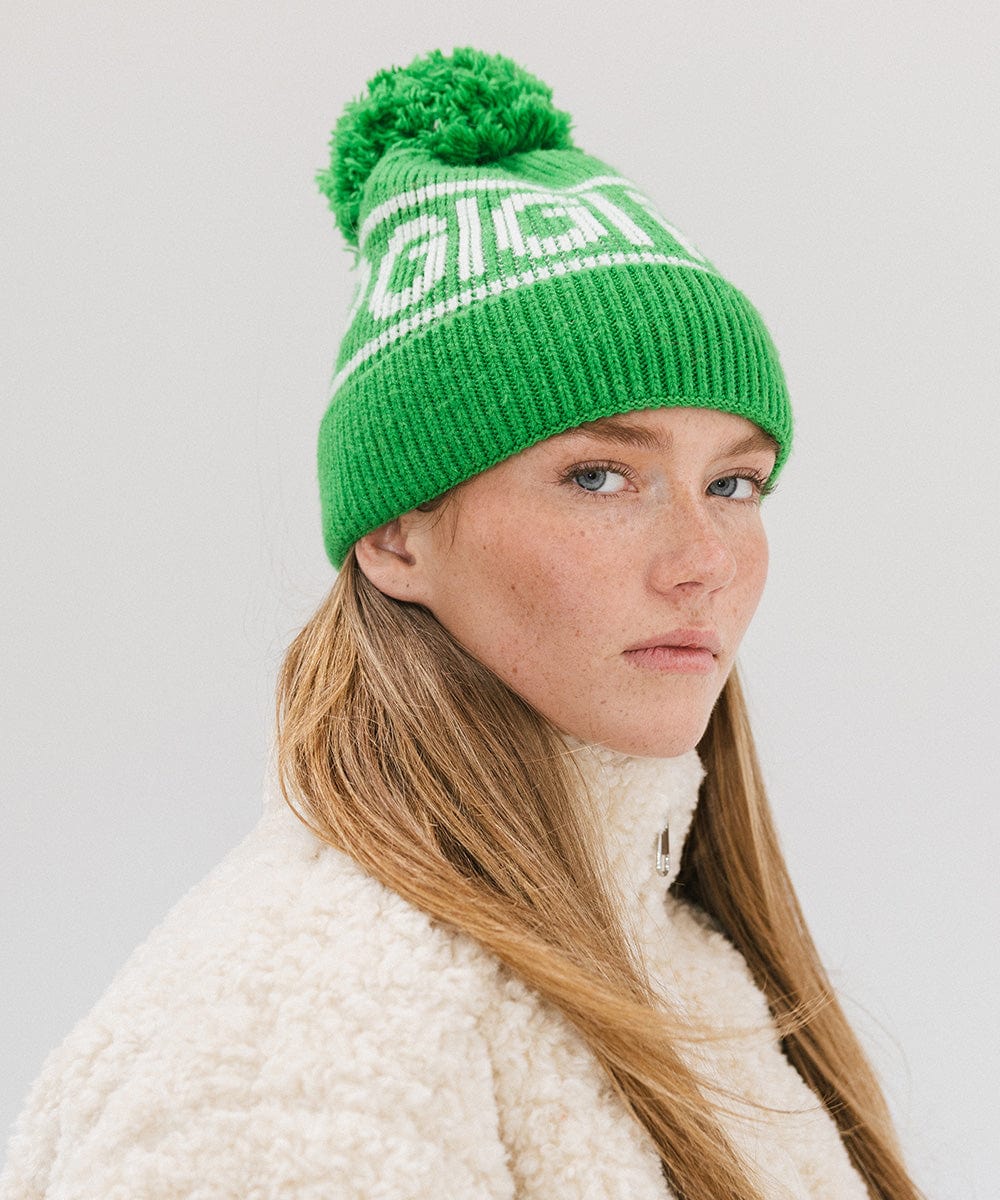 Gigi Pip beanies for women - Jane Retro Pom Beanie - retro inspired pom beanie featuring a limited edition Gigi Pip retro holiday logo [evergreen]