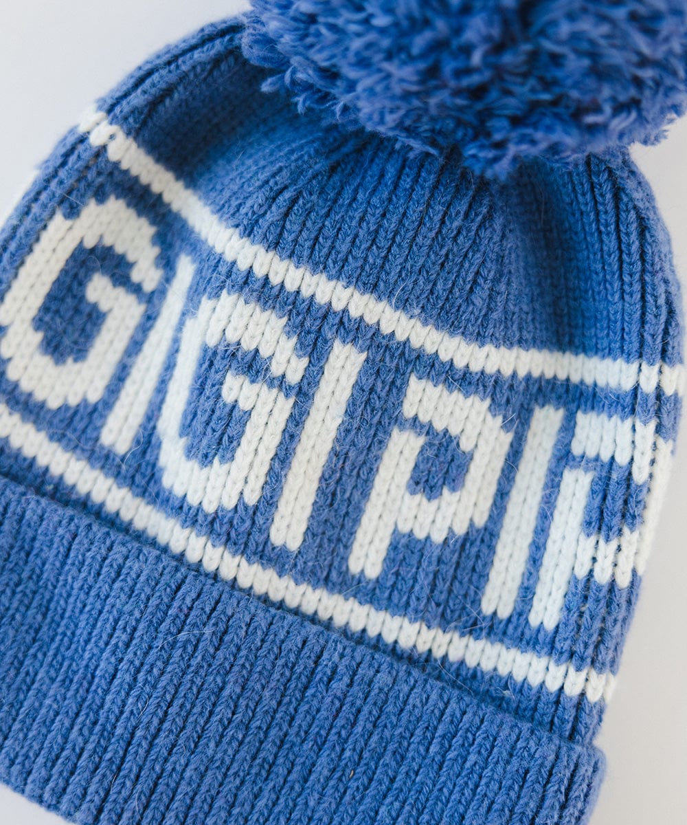 Gigi Pip beanies for women - Jane Retro Pom Beanie - retro inspired pom beanie featuring a limited edition Gigi Pip retro holiday logo [arctic blue]