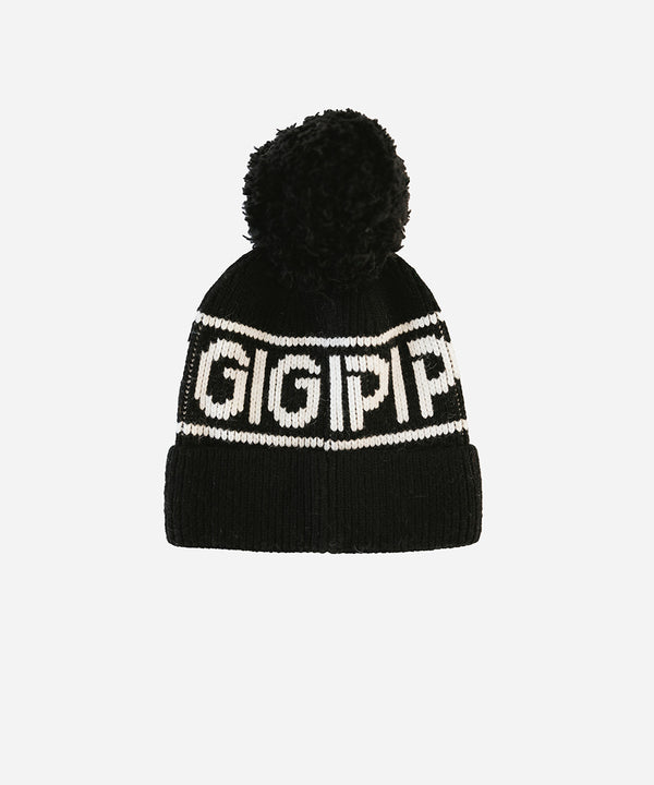 Gigi Pip beanies for women - Jane Retro Pom Beanie - retro inspired pom beanie featuring a limited edition Gigi Pip retro holiday logo [black]