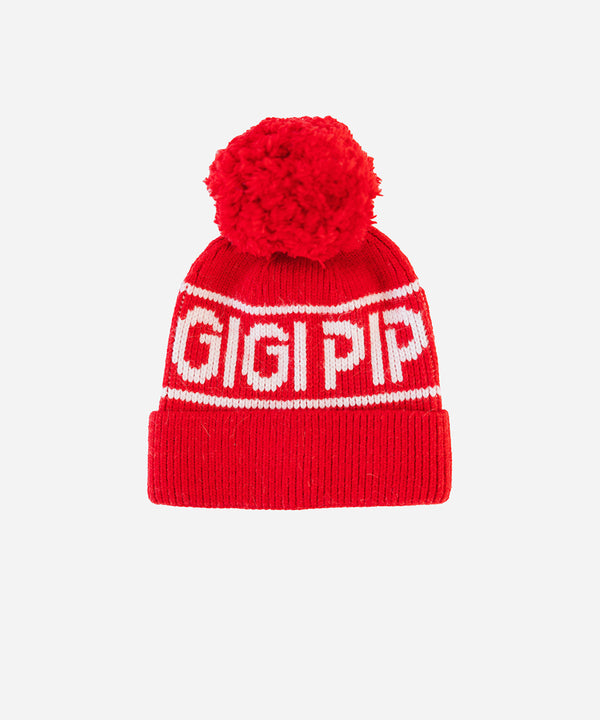 Gigi Pip beanies for women - Jane Retro Pom Beanie - retro inspired pom beanie featuring a limited edition Gigi Pip retro holiday logo [ruby red]