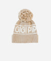 Gigi Pip beanies for women - Jane Retro Pom Beanie - retro inspired pom beanie featuring a limited edition Gigi Pip retro holiday logo [taupe]