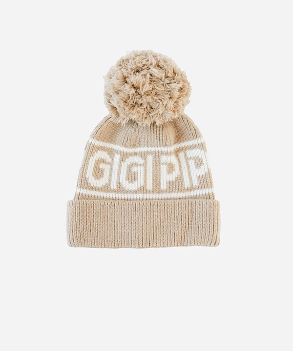 Gigi Pip beanies for women - Jane Retro Pom Beanie - retro inspired pom beanie featuring a limited edition Gigi Pip retro holiday logo [taupe]