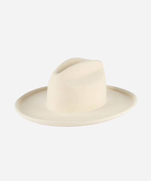 Gigi Pip felt hats for women - Jillian Pencil Brim - 100% australian wool fedora curved crown with a stiff, wide brim featuring a pencil rolled up edge + a GP branded pin on the back [off white]