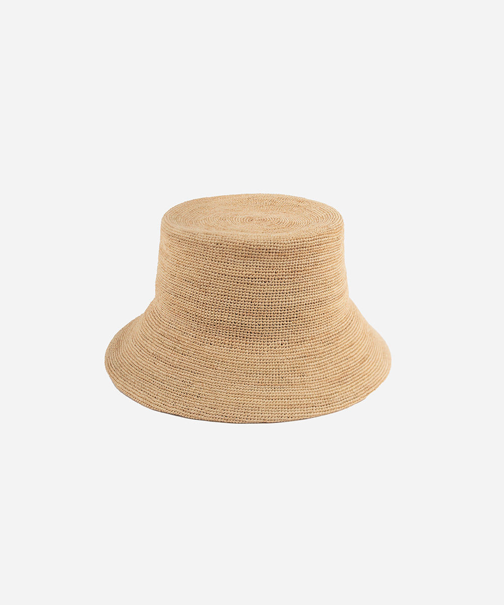 Gigi Pip bucket hats for women - Lana Straw Bucket Hat - 100% raffia straw packable friendly straw bucket hat with a gold gp pin on the back [natural]