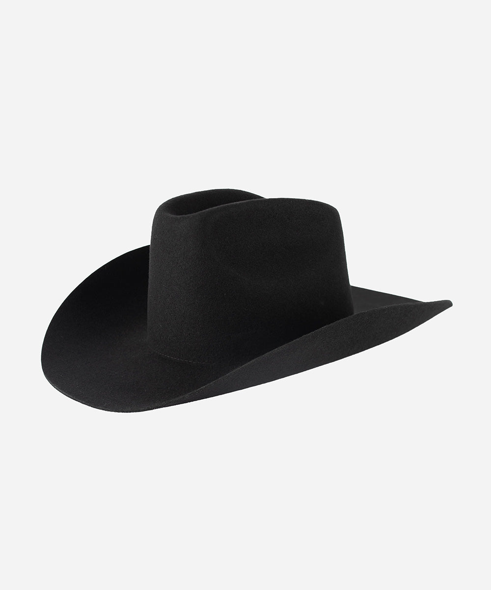 Gigi Pip felt hats for women - Lane Brick Top - 100% australian wool stiff traditional western Upturned Brim with a Brick Top Crown featuring a gold plated Gigi Pip branded pin on the back of the crown [black]
