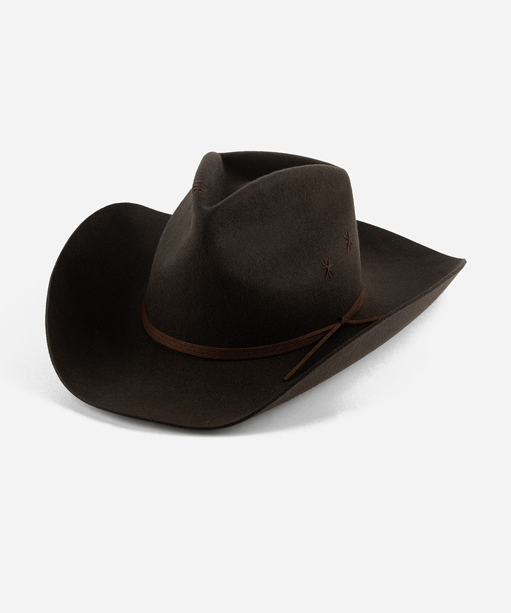 Gigi Pip Limited Edition Hats for Women - Limited Edition Paige Western Felt - custom, hand shaped western brim with a lived in feel and emroidered detailing [dark brown]