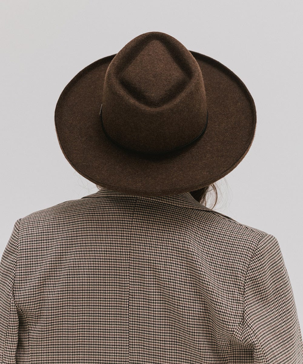 Gigi Pip felt hats for women - Lennon Pencil Brim - 100% australian wool fedora curved crown with a stiff, wide brim featuring a pencil rolled up edge + a grosgrain ribbon trim [mix brown]