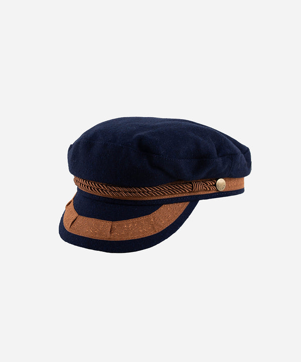 Gigi Pip caps for women - Lieutenant Cap - vintage inspired cap with an adjustable inner band, featuring a braided rope trim, a detailed grosgrain and brass button with the Gigi Pip logo [navy with gold]