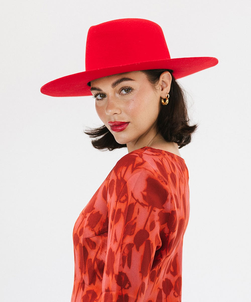 Gigi Pip Limited Edition hats for women - Limited Edition 35 Dakota Cherry Red - stiff wide flat brim in a limited edition cherry red color way [cherry red]