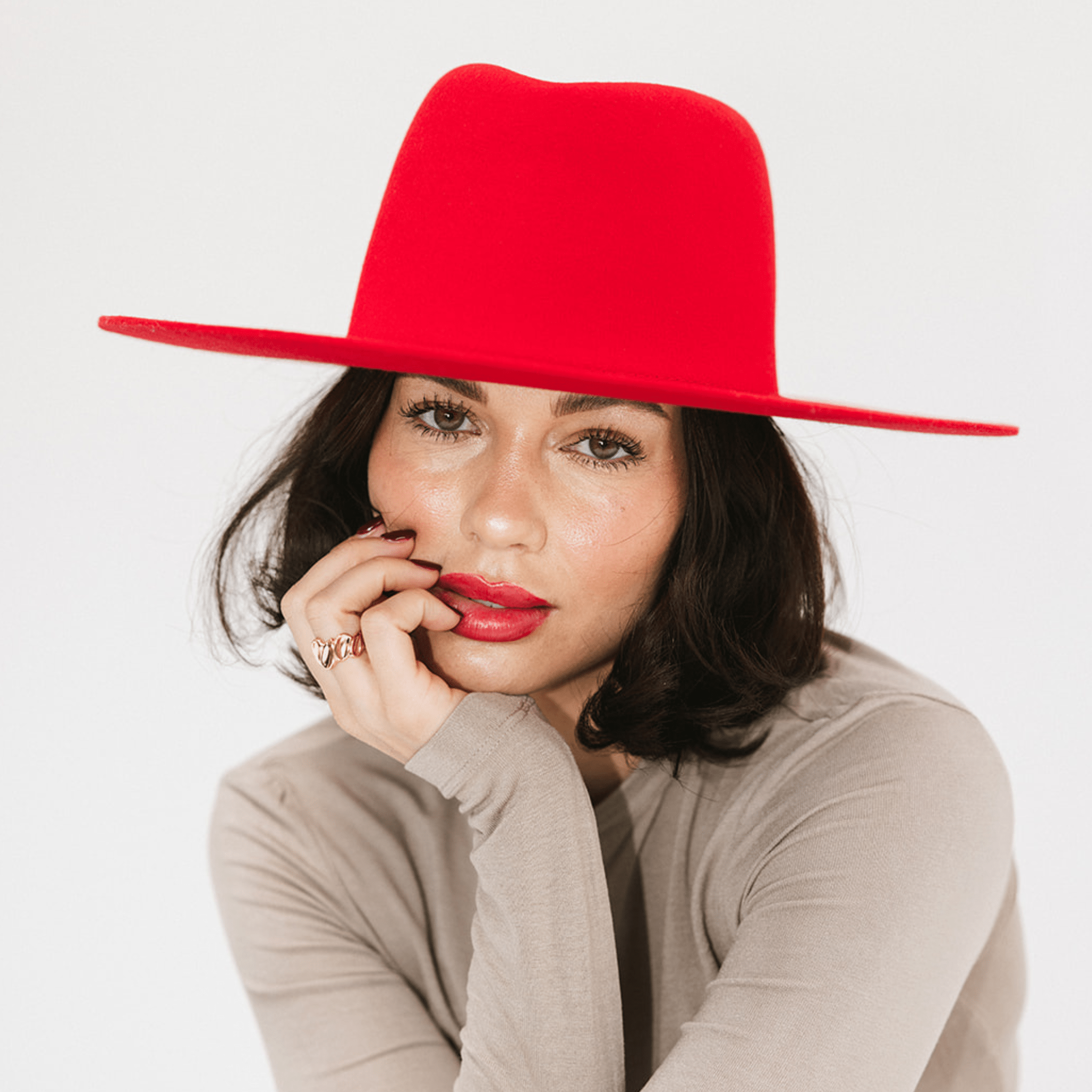 Gigi Pip Limited Edition hats for women - Limited Edition 35 Dakota Cherry Red - stiff wide flat brim in a limited edition cherry red color way [cherry red]