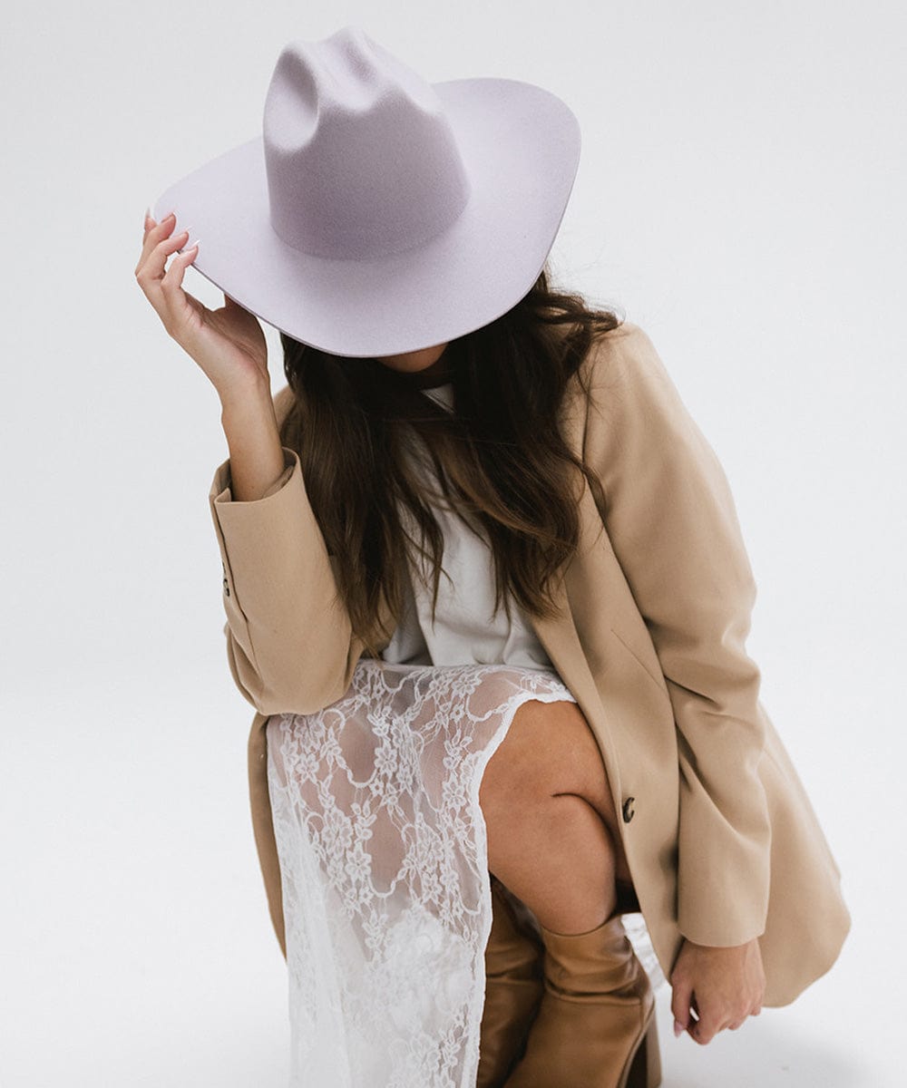 Gigi Pip limited edition felt hats for women - Teddy Cattleman in Lavender - 100% australian wool classic cattleman crown with a wide upturned brim in a limited edition lavender color [lavender]