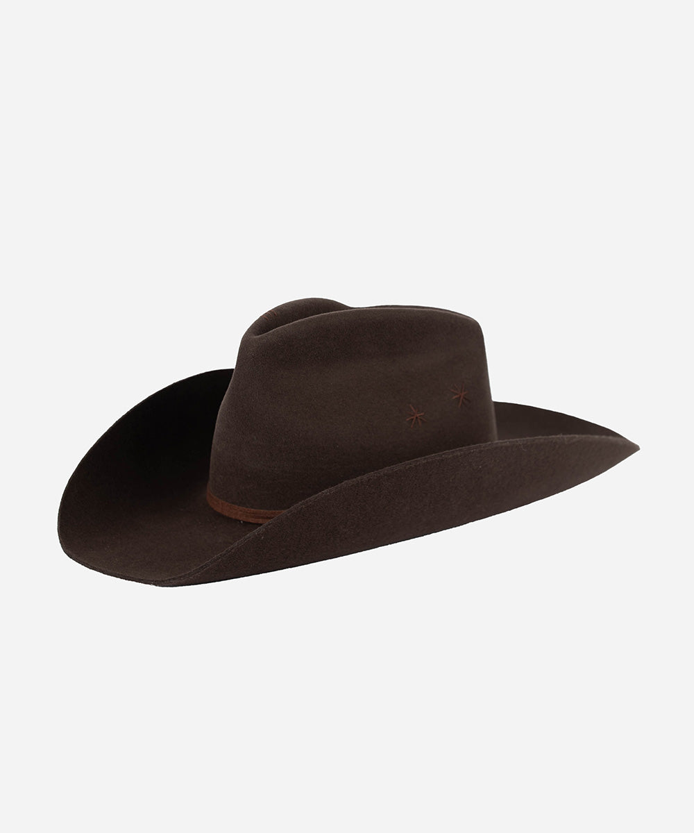 Gigi Pip Limited Edition Hats for Women - Limited Edition Paige Western Felt - custom, hand shaped western brim with a lived in feel and emroidered detailing [dark brown]