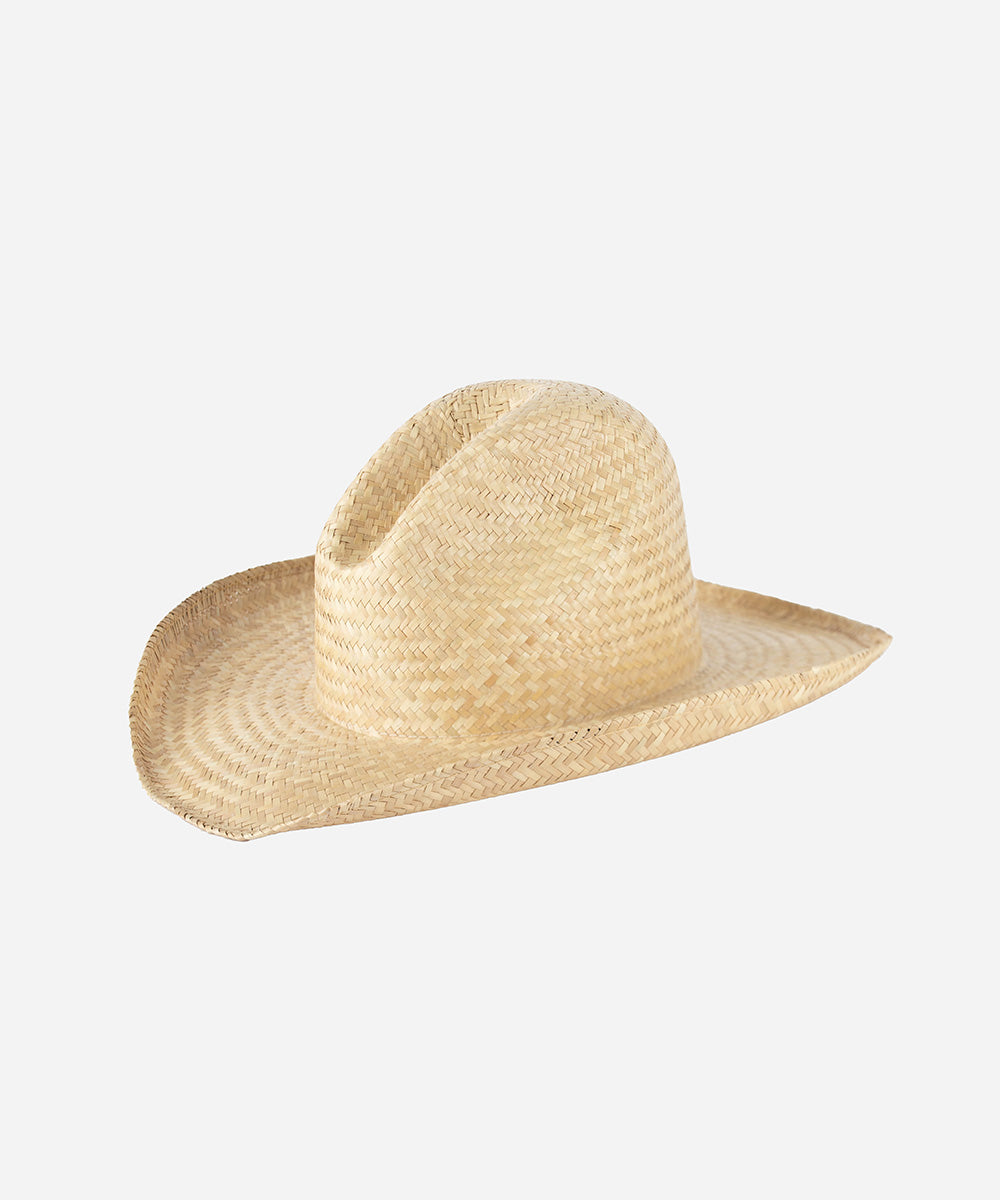 Gigi Pip straw hats for women - Linny Gus Crown - lightweight Mexican palmilla straw Western hat with a classic Gus crown + wide curve rolled brim, featuring a gold plated metal Gigi Pip pin on the back of the crown [natural]