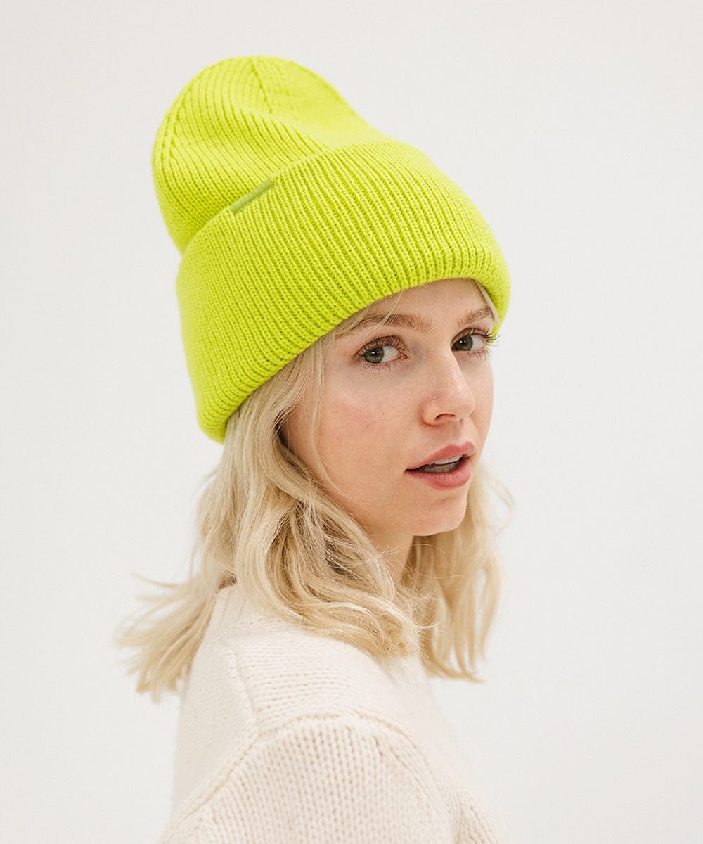 Gigi Pip beanies for women - Lou Knit Beanie - 100% Acrylic chunky oversized beanie featuring 4 neon color options with a tonal woven branded loop tag on the double fold [limeade]