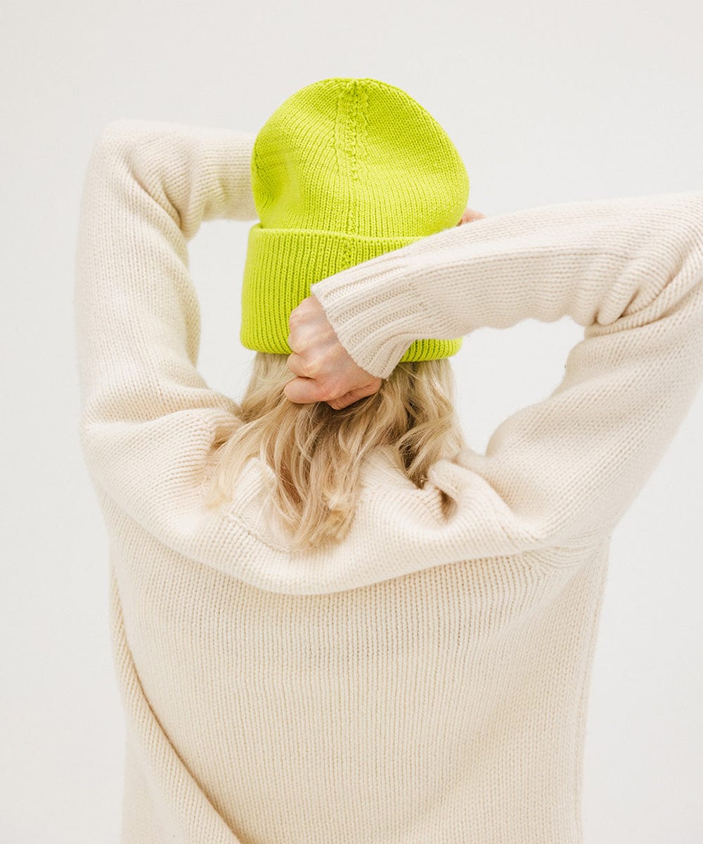 Gigi Pip beanies for women - Lou Knit Beanie - 100% Acrylic chunky oversized beanie featuring 4 neon color options with a tonal woven branded loop tag on the double fold [limeade]