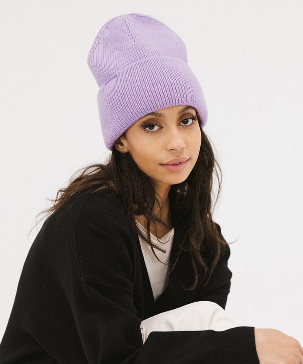 Gigi Pip beanies for women - Lou Knit Beanie - 100% Acrylic chunky oversized beanie featuring 4 neon color options with a tonal woven branded loop tag on the double fold [lavender]