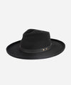 Gigi Pip felt hats for women - Luca Pencil Brim Teardrop Fedora - teardrop fedora crown with a pencil rolled brim, featuring an oiled genuine leather band and metal closure [black]